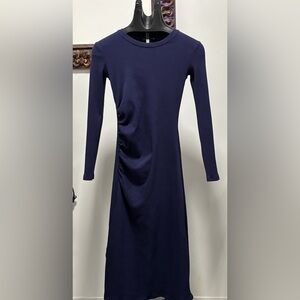 ZARA Dark Blue Long Sleeve Side Ruching Ribbed Dress Size S